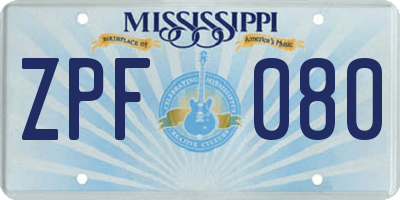MS license plate ZPF080