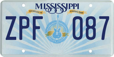 MS license plate ZPF087