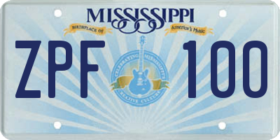MS license plate ZPF100