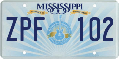 MS license plate ZPF102