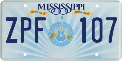 MS license plate ZPF107