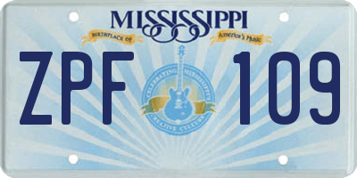 MS license plate ZPF109
