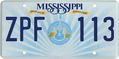 MS license plate ZPF113