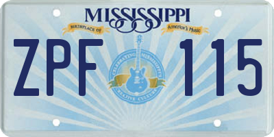 MS license plate ZPF115