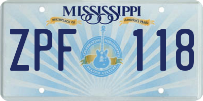 MS license plate ZPF118