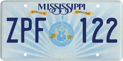 MS license plate ZPF122