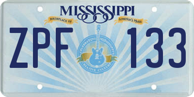 MS license plate ZPF133
