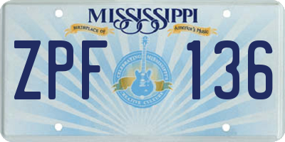 MS license plate ZPF136