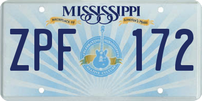 MS license plate ZPF172