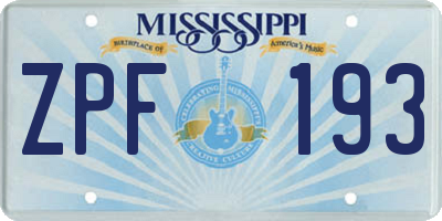 MS license plate ZPF193