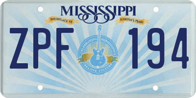 MS license plate ZPF194