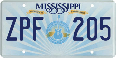 MS license plate ZPF205