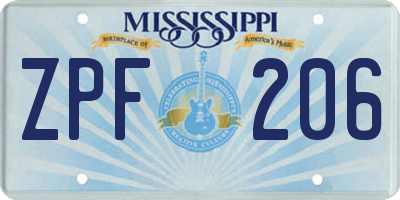 MS license plate ZPF206