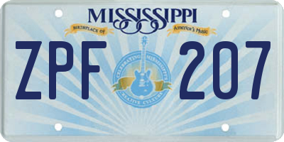 MS license plate ZPF207