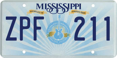MS license plate ZPF211