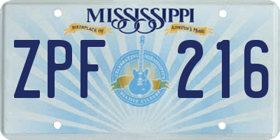 MS license plate ZPF216