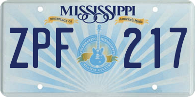 MS license plate ZPF217