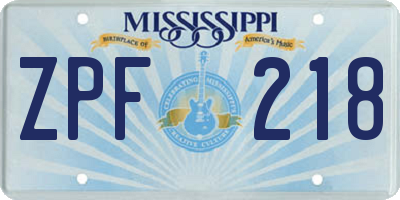 MS license plate ZPF218