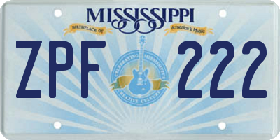 MS license plate ZPF222