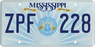 MS license plate ZPF228