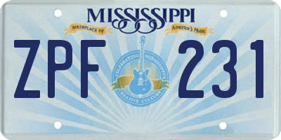 MS license plate ZPF231