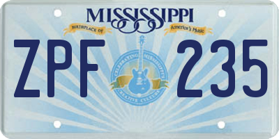 MS license plate ZPF235
