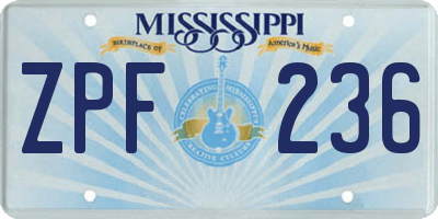 MS license plate ZPF236