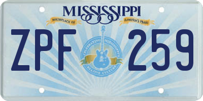 MS license plate ZPF259