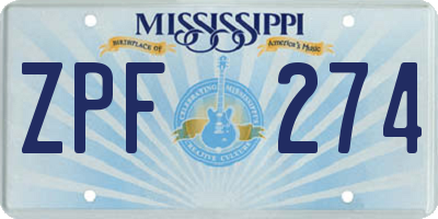 MS license plate ZPF274