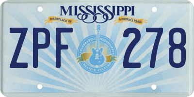 MS license plate ZPF278