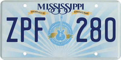 MS license plate ZPF280