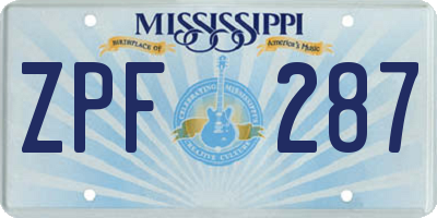 MS license plate ZPF287