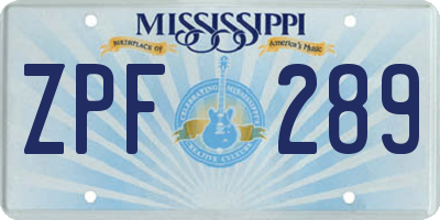 MS license plate ZPF289
