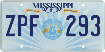 MS license plate ZPF293