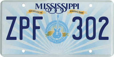 MS license plate ZPF302