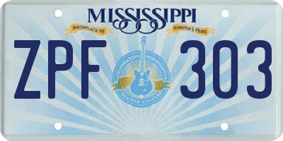 MS license plate ZPF303
