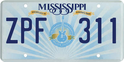 MS license plate ZPF311