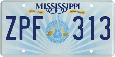 MS license plate ZPF313