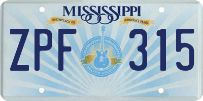 MS license plate ZPF315