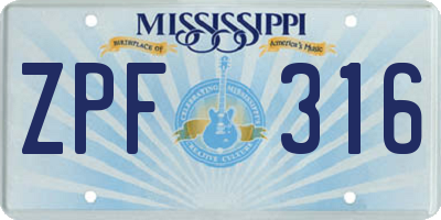 MS license plate ZPF316