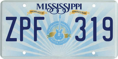 MS license plate ZPF319