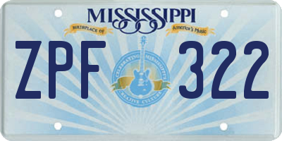MS license plate ZPF322
