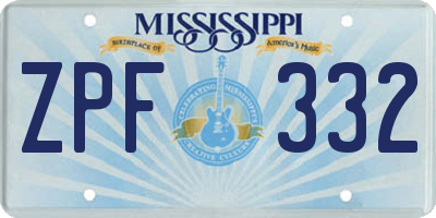 MS license plate ZPF332