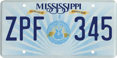 MS license plate ZPF345