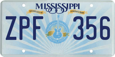 MS license plate ZPF356