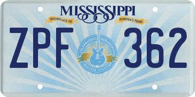 MS license plate ZPF362