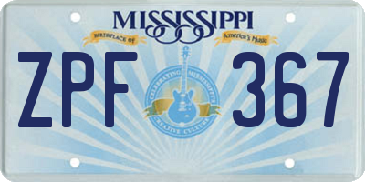 MS license plate ZPF367