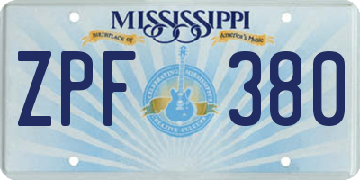 MS license plate ZPF380