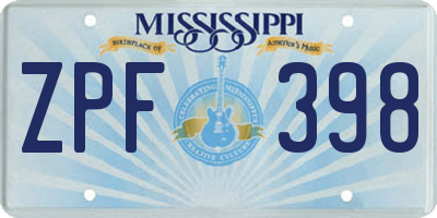 MS license plate ZPF398