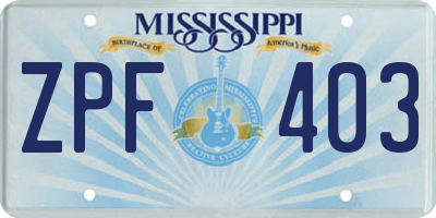 MS license plate ZPF403